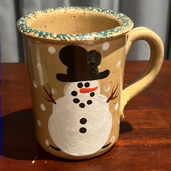 Three Rivers Pottery Other - * Three Rivers Pottery 1994 Sherry "Traditional Snowman" MUG 8 OZ Green Trim